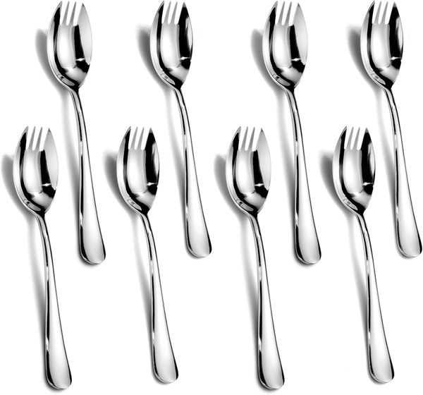 Alata Sporks, 8-Pack Food-grade Stainless Steel Sporks, 7.4 Inches Long Handle Salad