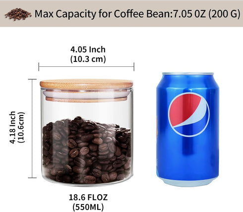 18 Oz Glass Jar with Lid, Clear Thickened Storage Container with Sealed Bamboo Lid for Coffee, Sugar, Spices
