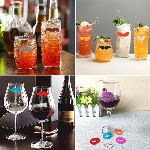 Furimuk 18 Pieces Valentine's Day Silicone Drink Markers Wine Glass Markers Beard Lip Shape Wine Charms Identifier for Christmas New Year Party Wine Glass Decor Supplies