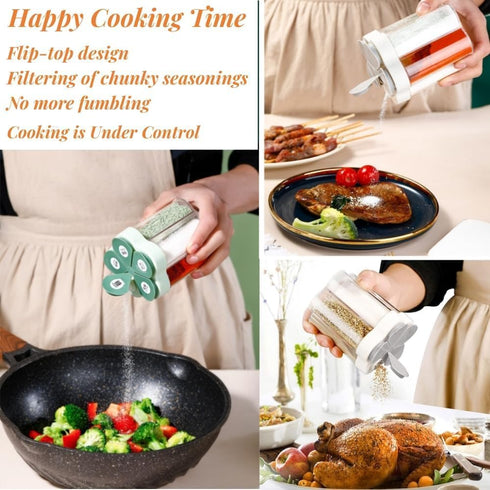 2 Pcs 5 in 1 Spice Containers, Portable Travel Seasoning Dispenser, Clear Container Jars with Lid and Labels