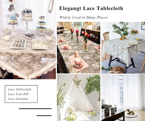 ShinyBeauty White Lace Party Tablecloth, Rustic Floral Fabric Rectangle Table Cover for Baby Tea Party