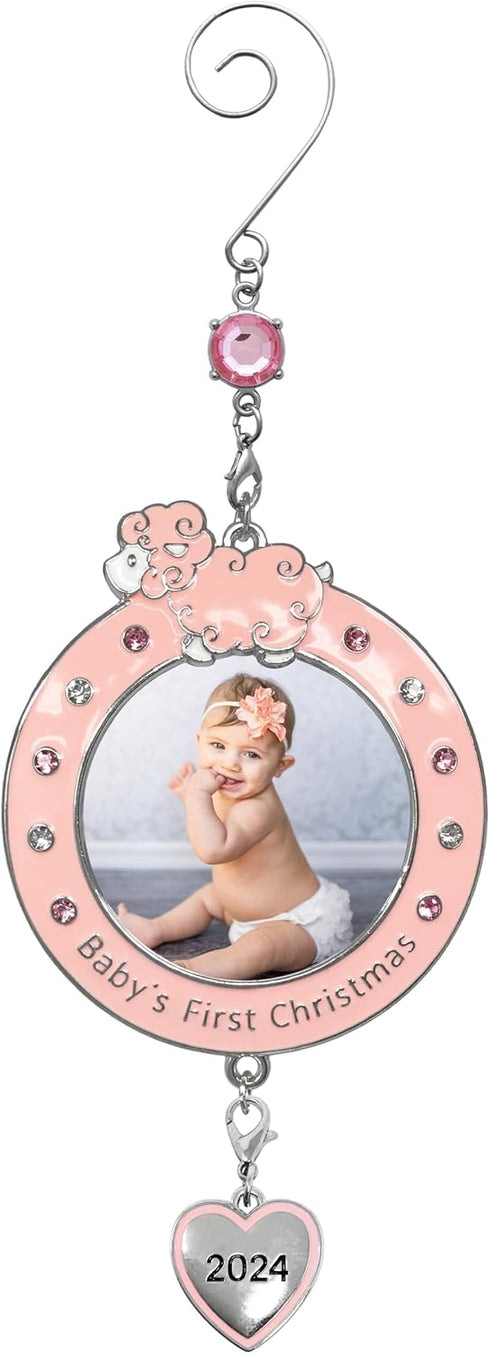 BANBERRY DESIGNS Baby Girl's First Christmas Photo Ornament - 2025 Dated Keepsake Decoration for Newborn Daughter - 3"