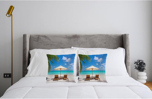 Swono Set 2 18 18 Inch of Decorative Throw Pillow Covers Turquoise Sea, Tropical Ocean Beach Chair Palms Farmhouse