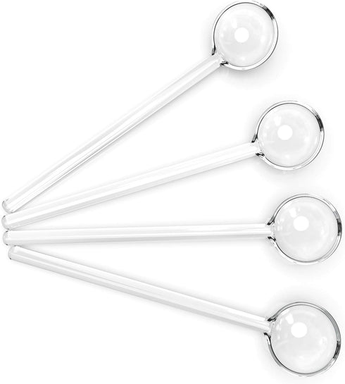 Teabloom Glass Stirring Spoons Set of 4 - Crystal Clear Petite Teaspoons (5.3 inches), Heat-Resistant Borosilicate Glass
