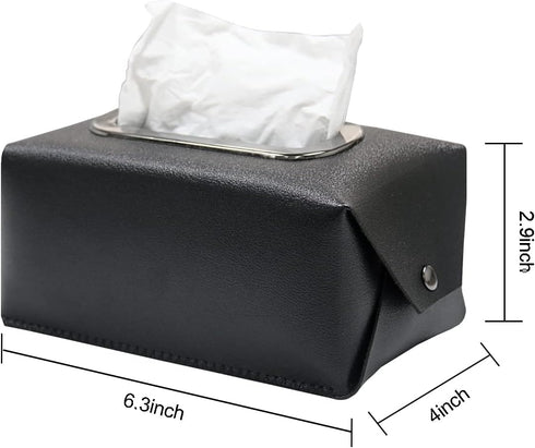 Leather Tissue Box Cover, Modern Decorative PU Leather Rectangular Tissue Box Case Organizer for Vanity Countertop,