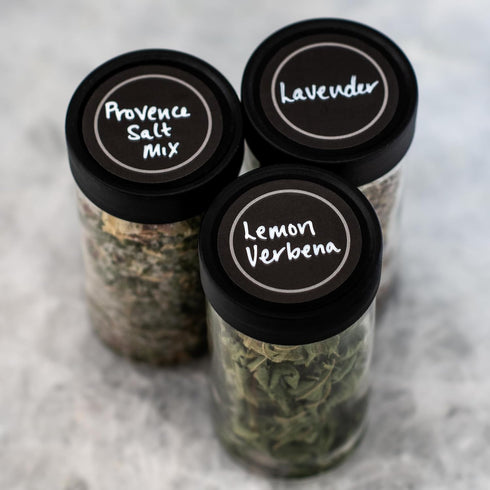 AllSpice 70 Black Water Resistant Round Spice Jar Labels Set 1.5" for Penzeys and AllSpice Jars