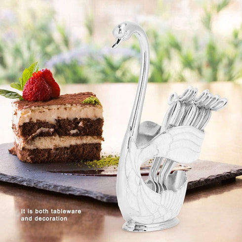 Decorative Swan Base Holder for Coffee Spoons, Metal Teaspoon and Dessert Flatware, Silvery White