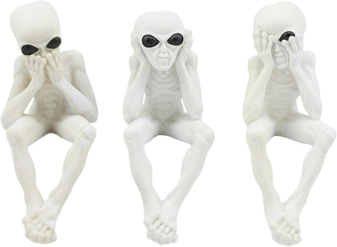 Ebros Glow in The Dark See Hear Speak No Evil Alien Shelf Sitters Set of 3 Extra Terrestrial Creatures