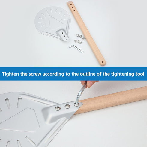 Pizza Turning Peel, Perforated Metal Aluminum Paddle with 16 Inch Anti-Scalding Non-Slip Wooden Handle