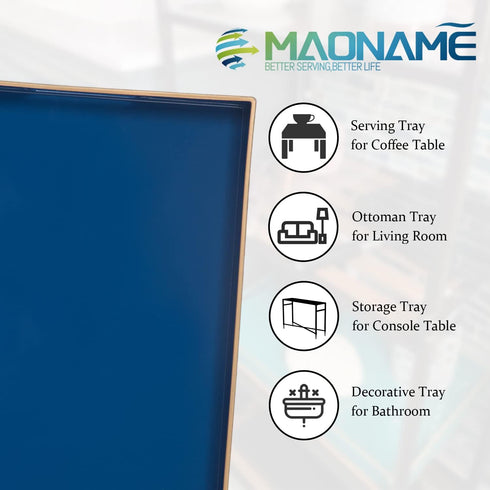 15.7 11.8 1.57" MAONAME Royal Blue Serving Tray with Handles, Rectangular Decorative Tray, Modern Coffee Table Trays