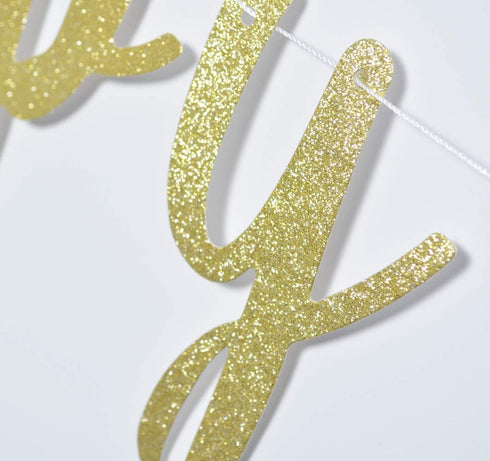 Happy 40th Birthday Banner, Pre-Strung Decorations for 40th Birthday Party (Gold & Black Glitter)
