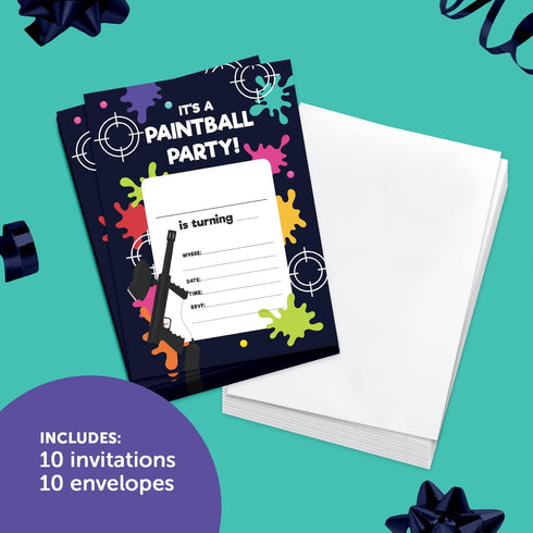 Desert Cactus Paintball Happy Birthday Invitations Style 2 Invite Cards (10 Count) with Envelopes for Kids Party