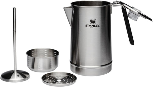 Stanley 1.1QT Coffee Percolator, Stainless Steel Wide Mouth Coffee Press, Large Capacity