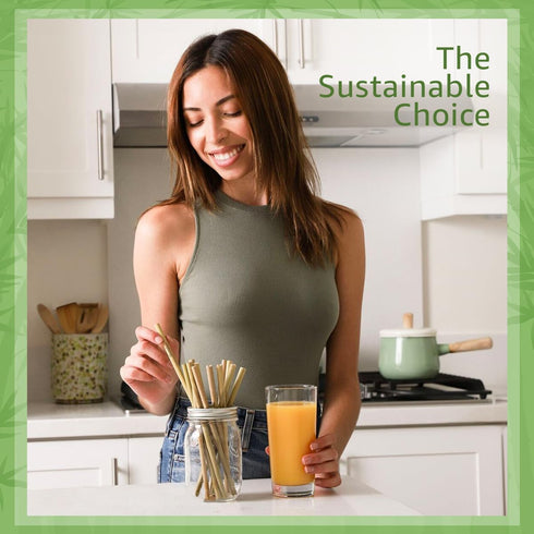 100% Bamboo Straws (10-Pack) - Biodegradable & Compostable 8 Inch Reusable Straws with Cleaner, Eco Friendly