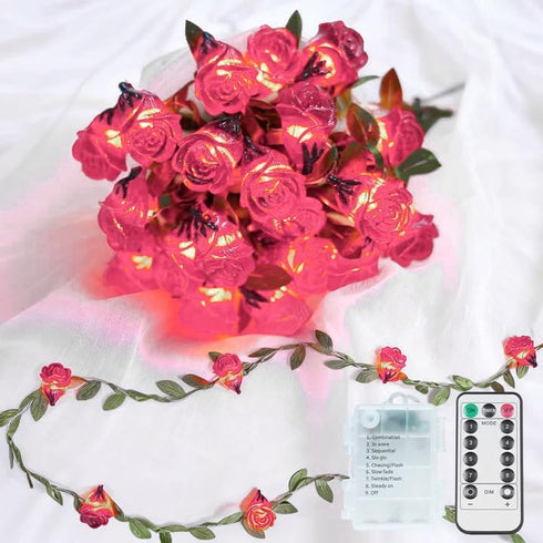 suddus 40 LED Fairy Lights Battery Powered, 12.5ft Pink Rose Flower String