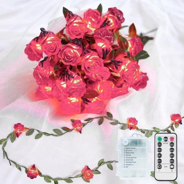 suddus 40 LED Fairy Lights Battery Powered, 12.5ft Pink Rose Flower String