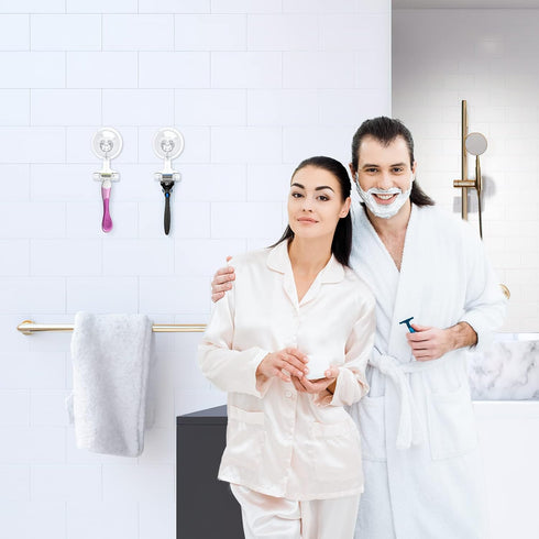 VIS'V Suction Cup Razor Holder, Shower Suction Hooks for His and Hers, Removable and Reusable, Clear, 4 Pcs.
