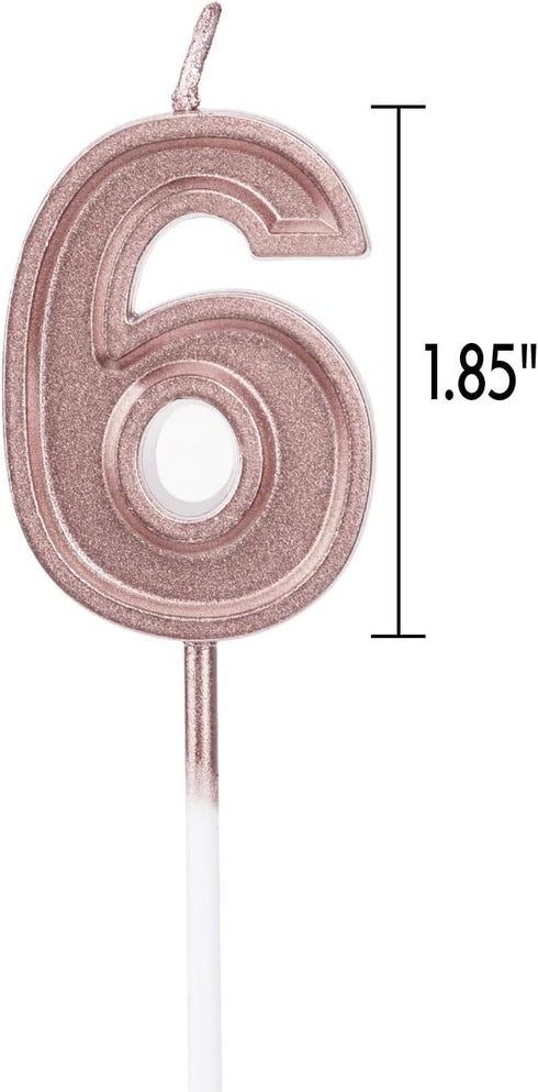 Luter Happy Birthday Cake Candles Number 6, Rose Gold Glitter Birthday Candle Cake Topper Decoration for Kids Adults