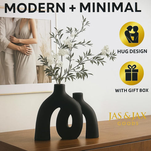 Jas & Jax Goods Set Matte Black Ceramic Vase - Modern Hug Donut Ceramic Vases by , Minimalistic Nordic Home Decor