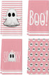 Artoid Mode Pink Stripes Ghost Boo Spooky Halloween Kitchen Towels, 18x26 Inch Dish Towels Set of 4 with Bow Knot