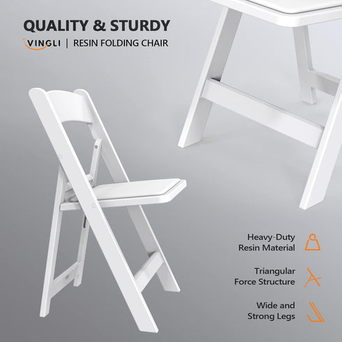 Set 1, (1, VINGLI White Resin Folding Chair with Padded Cushion, of Plastic Foldable Seat for Indoor & Outdoor Use