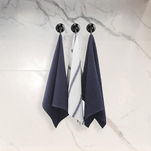 Nautica 100% Cotton Kitchen Towels Set of 3 | 18" X 28" Navy/White Stripe Super Absorbent Dish Towels for Drying Dishes