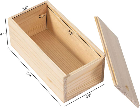 Unfinished Wooden Storage Box with Sliding Lid, Rustic Keepsake Box 7.8'' x 3.9'' x 3.1'' for Art Hobbies, DIY Lovers,