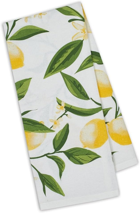 DII Design Imports Coordinating Cotton Dishtowel Sets - 2 Tea Towels with Embroidered and Printed Lemon Design
