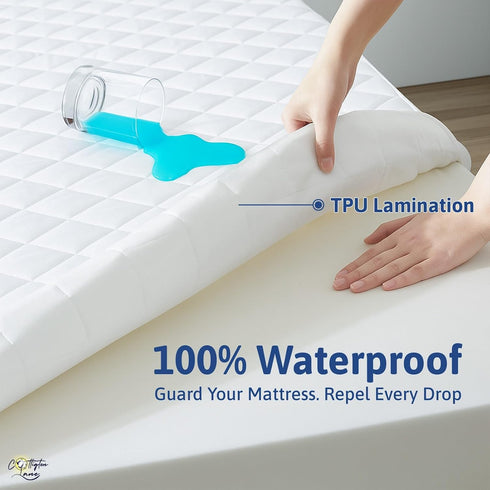 400 21 Inch Cottington Lane GSM Full Size Waterproof Quilted Mattress Pad Protector, Soft Microfiber Mattress Topper
