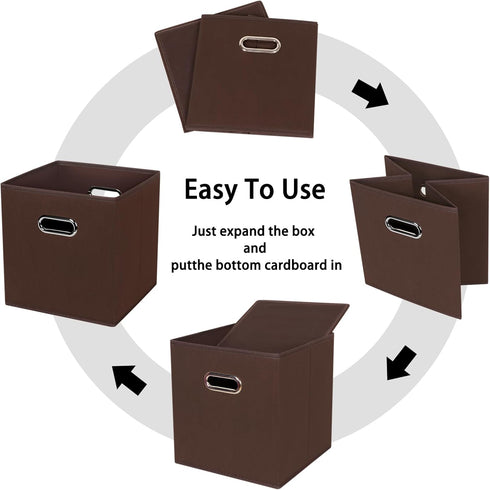Black Foldable Storage Cubes, Fabric Storage Box Bins with Dual Handles for Home Organization (Coffee)