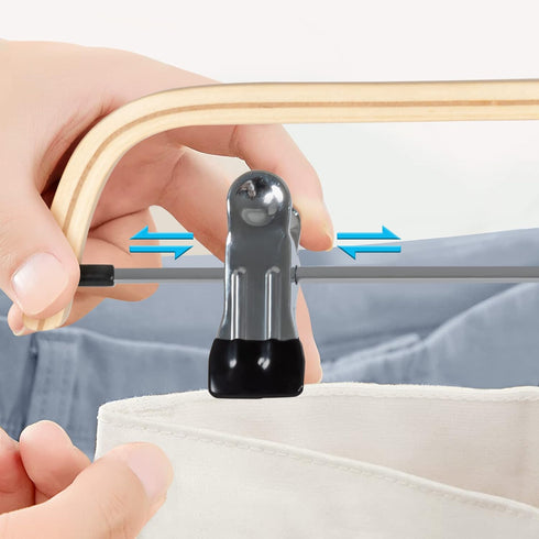 Wooden Pant Hangers, 5-Pack Lightweight Wood Skirt Hangers with Anti-Rust Hook and Adjustable Clips