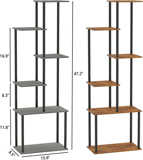 6-Tier Plant Stand Indoor, Tall Plant Shelf Multiple Metal Wood Flower Pot Holder for Living Room Office Balcony Patio