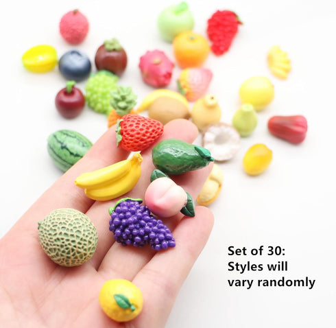 30 Fruits Mini Resin Figures PCS Pineapple Lemon Strawberry Peach Resin Little Small Figures Garden Play Kitchen Game