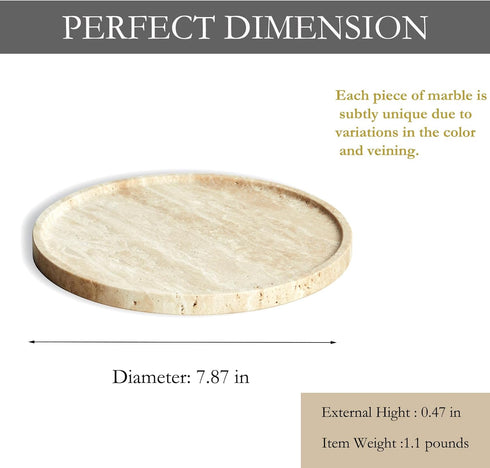 Travertine Marble Vanity Tray, Round Ottoman Tray Minimalist Modern Decorative for Bathroom, Kitchen, Nightstand