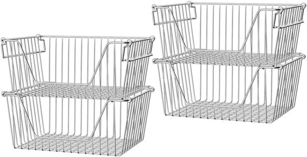 Slideep Large Stackable Storage Baskets - Sturdy Metal Wire Pantry Organizer for Home, Bathroom, Kitchen