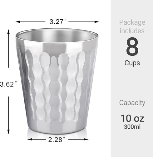 Beasea 10 oz Stainless Steel Cups - 8 Pack Small Bulk Insulated Tumblers for Home, Office, Party, and Camping