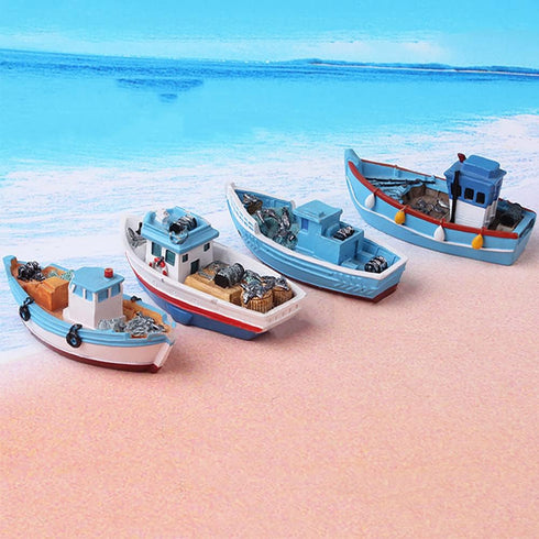 4 MAOMIA Big Mediterranean Style Pcs Miniature Boats Figurine Fairy Garden Vintage Pirate Ship, Micro Landscape Fishing