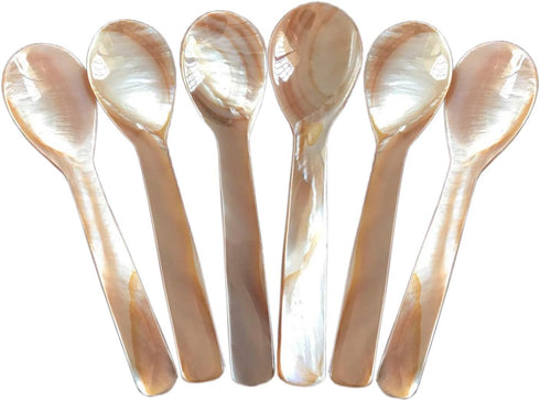 DUEBEL Set of 6 Pink Mother of Pearl Caviar Spoons, 4.5 inch / 11cm with Round Handle for Caviar or Egg Serving