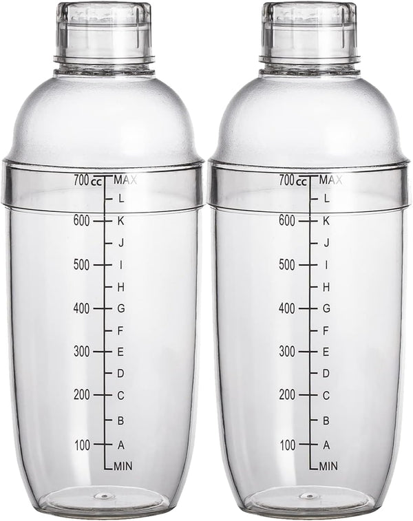 700cc / 24 oz Plastic Cocktail Shaker Mixer, Boba Tea Shaker, Professional Bar Tools Set (2)