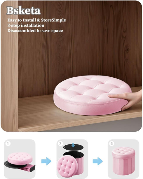 14" 14" 13"Inch Bsketa Folding Storage Ottoman Round x x Foot Stool with Thicker Foam Padded Seat Small Velvet Storage