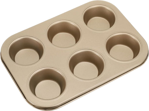 uxcell 6-Cup Non-Stick Cupcake Pan, Round Carbon Steel Baking Molds for Muffins and Cakes, Gold