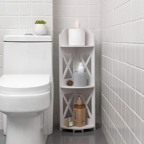 Waterproof Corner Shelf Stand, Storage Organizer for Bathroom, Perfect for Small Space, White Toilet Paper Stand