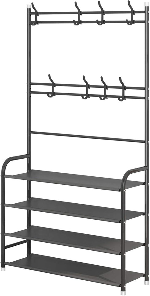 Rack,3-in-1 4-Tier 8 Hooks,16-20 UDEAR Entryway Coat Hall Tree Multifunctional Storage Shelf with Shoe Bench and Pairs