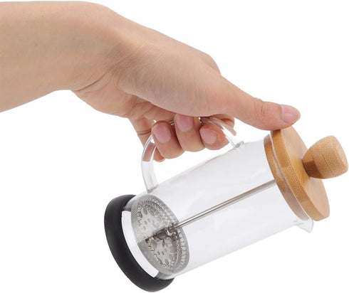 Premium French Press Coffee Brewer Pot, Heat Resistant High Borosilicate Glass, Bamboo Design for Home and Office