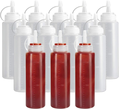OAMCEG 12 Pack Ketchup Squeeze Bottles, 8 OZ Plastic Condiment Bottles for Sauces, Dressings, Paint