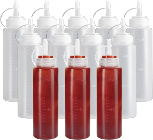 OAMCEG 12 Pack Ketchup Squeeze Bottles, 8 OZ Plastic Condiment Bottles for Sauces, Dressings, Paint