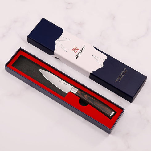 KEEMAKE 3.5 inch Paring Knife, German High Carbon Stainless Steel Fruit Knife with Pakkawood Handle and Gift Box