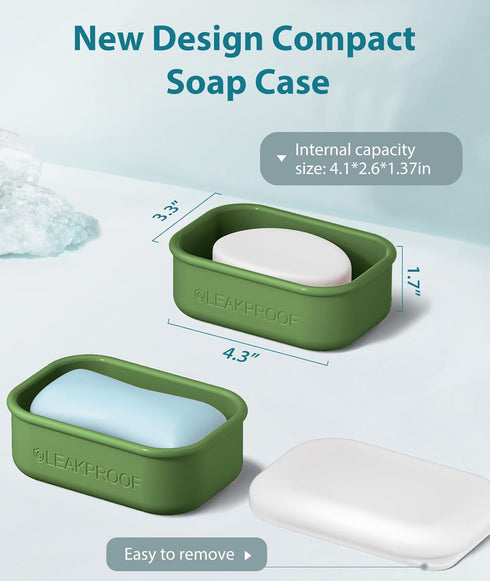 Quatish Compact Leakproof Travel Soap Case, Silicone Soap Box with Draining Layer, Enhanced Soap Container, Suitable