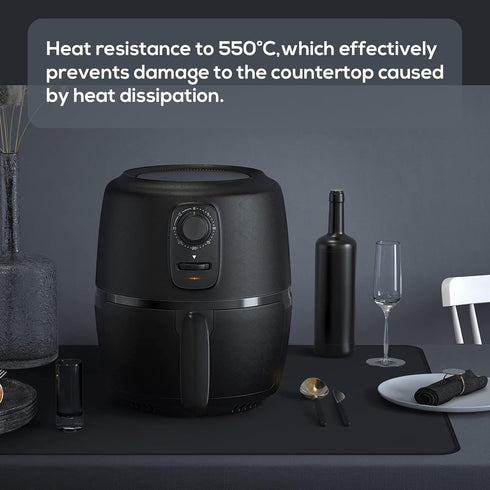 FLASLD Heat Resistant Mat for Air Fryer, Fireproof Silicone Countertop Protector, No-Slip Waterproof 16"X24", Black