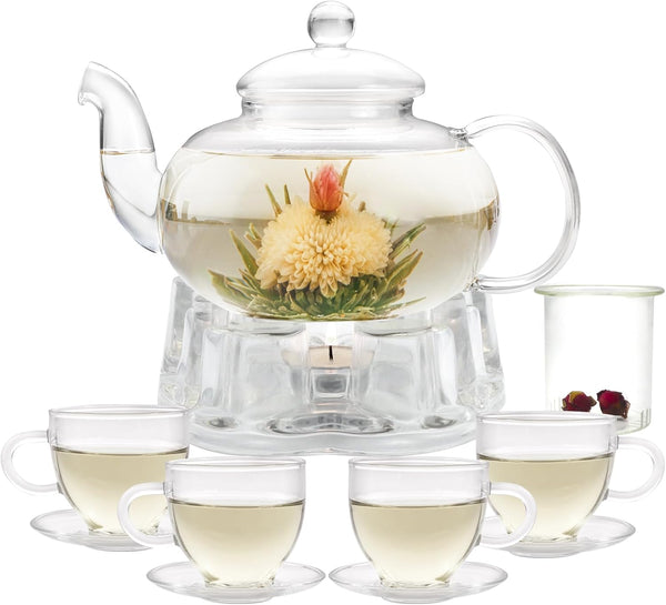 Glass Teapot Set, 34OZ/1000ML Glass Tea Kettle with Loose Tea Infuser &